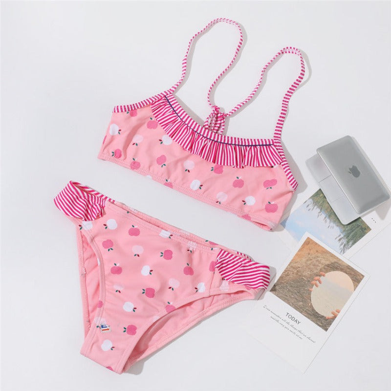 Dwuczęściowy strój kąpielowy bikini dla dziewczynek z falbanką