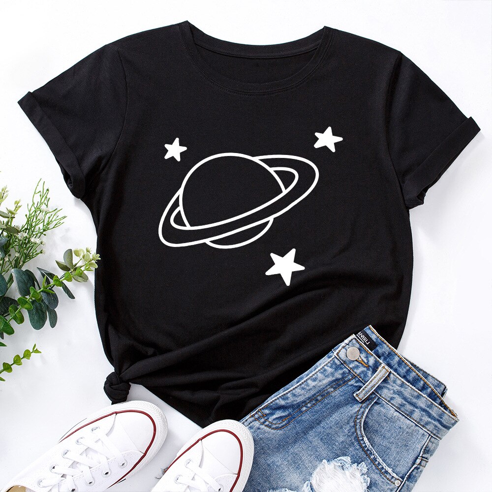 Damski T-shirt z nadrukiem z motywem kosmosu