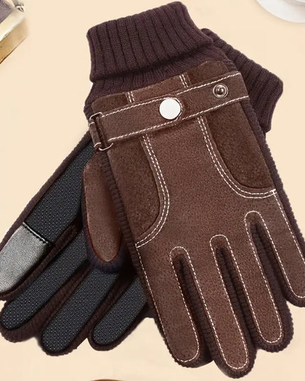 Rękawiczki męskie zimowe z białymi przeszyciami