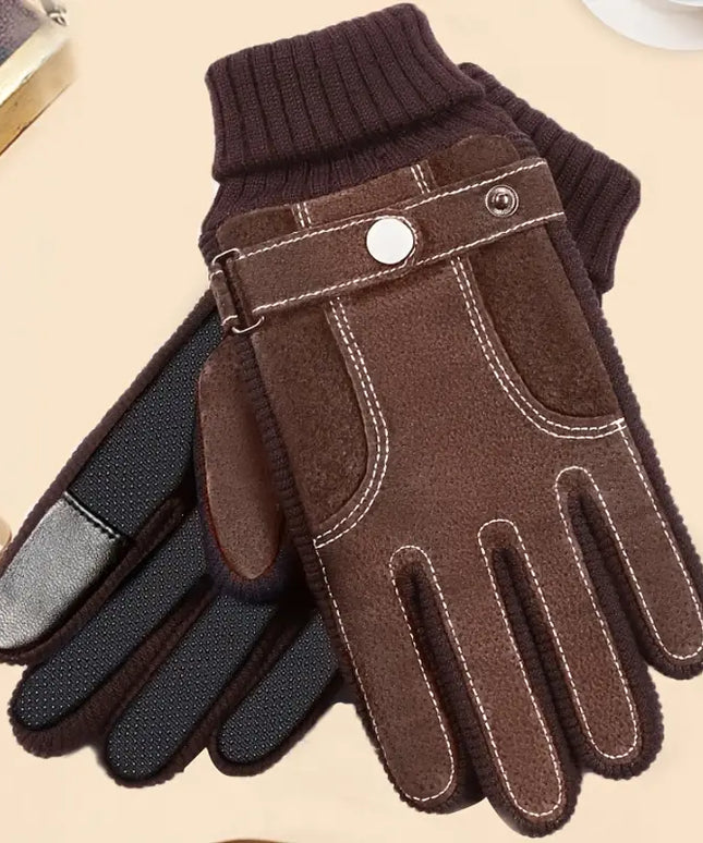 Rękawiczki męskie zimowe z białymi przeszyciami