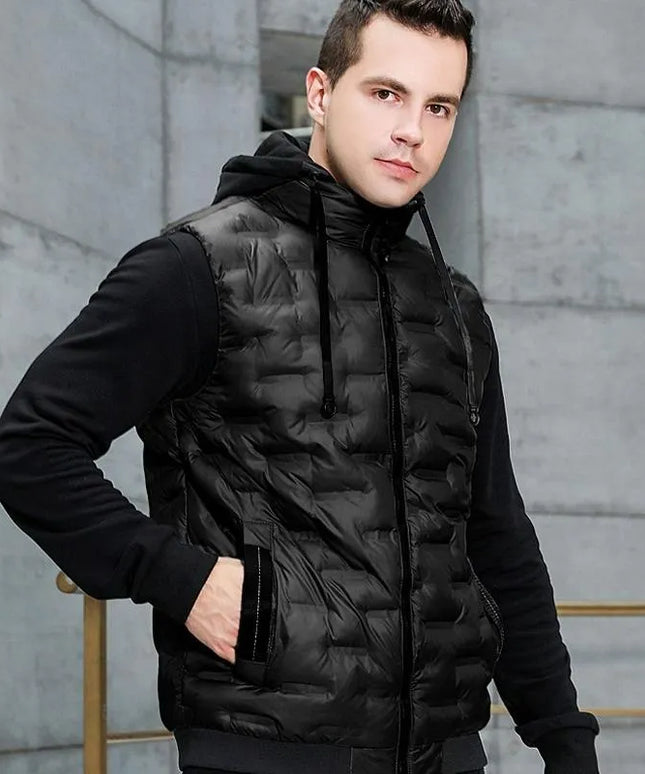 Kamizelka męska ze śliskiego materiału z kapturem