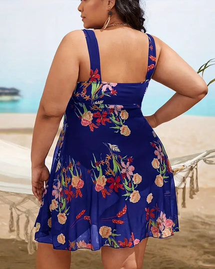 Jednoczęściowy strój kąpielowy plus size z wbudowaną narzutką