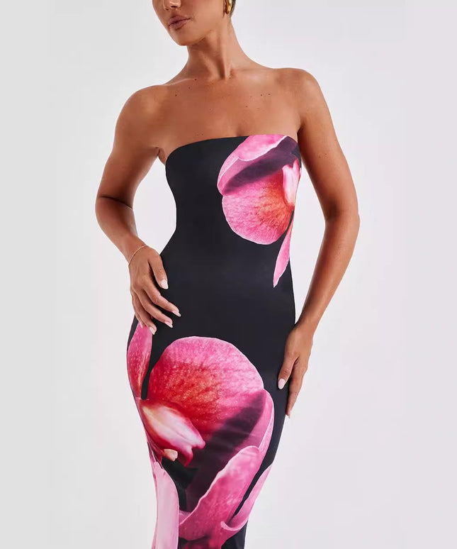 25 Edition – Backless Floral Draped Tube Maxi Dress (NICHE)