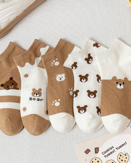 Skarpetki damskie krótkie z motywem 5 par