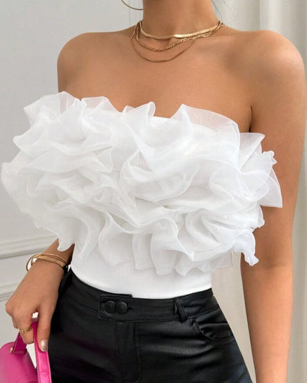 Body damskie prążkowane z ozdobnymi falbankami