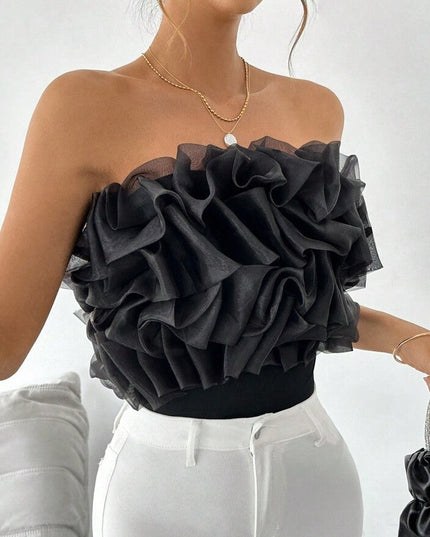 Body damskie prążkowane z ozdobnymi falbankami