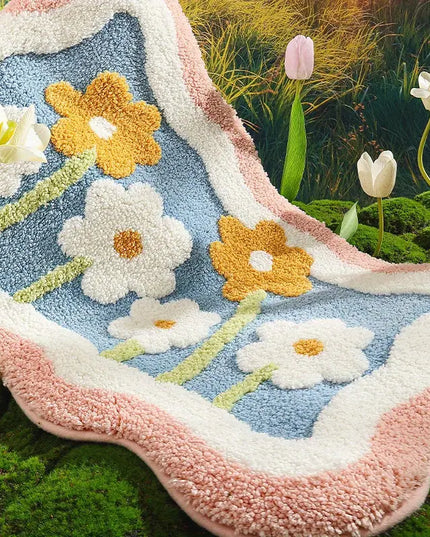 Mata łazienkowa z miękkiego włosia w kwiaty