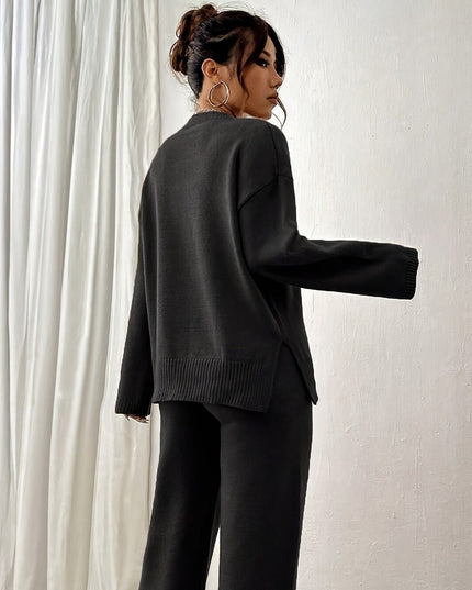 Komplet damski dzianinowy z długim rękawem