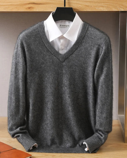 Męski sweter z dekoltem w serek ze 100% wełny