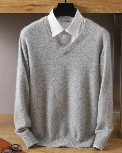 Męski sweter z dekoltem w serek ze 100% wełny