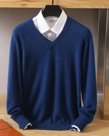 Męski sweter z dekoltem w serek ze 100% wełny