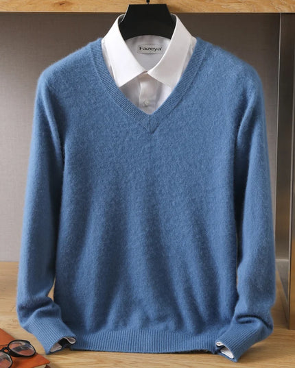 Męski sweter z dekoltem w serek ze 100% wełny
