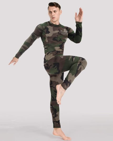 Sportowy komplet męski termiczny moro z legginsami i koszulką