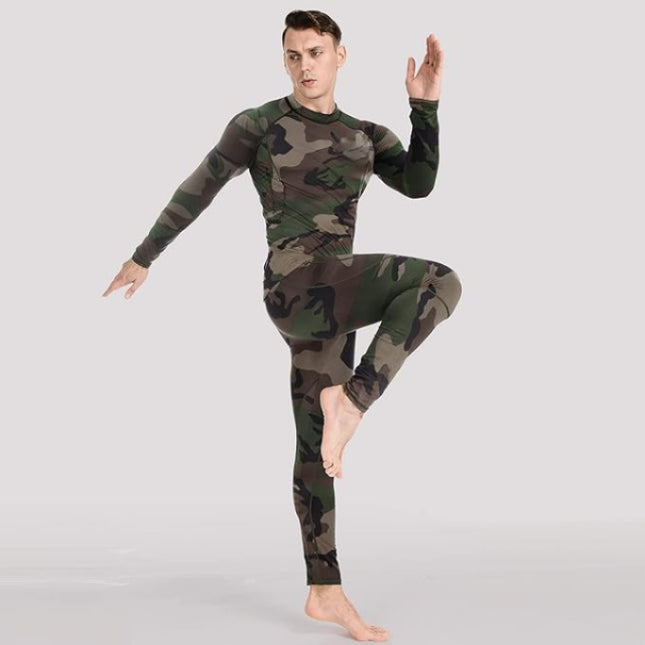 Sportowy komplet męski termiczny moro z legginsami i koszulką