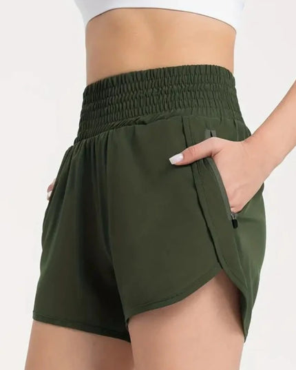 Sportowe szorty damskie z wysokim stanem i zasuwanymi kieszeniami