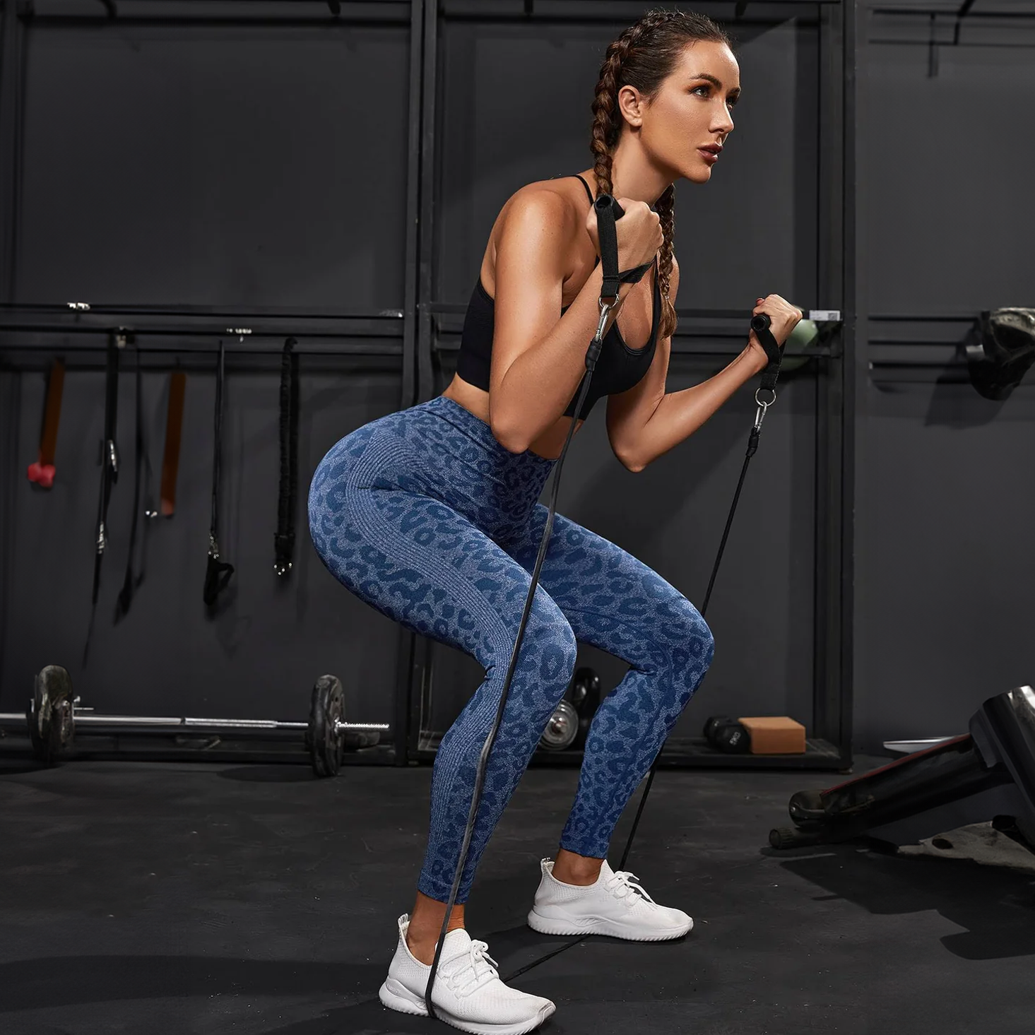 Sportowy legginsy damskie z wysokim stanem i wzorem w panterkę