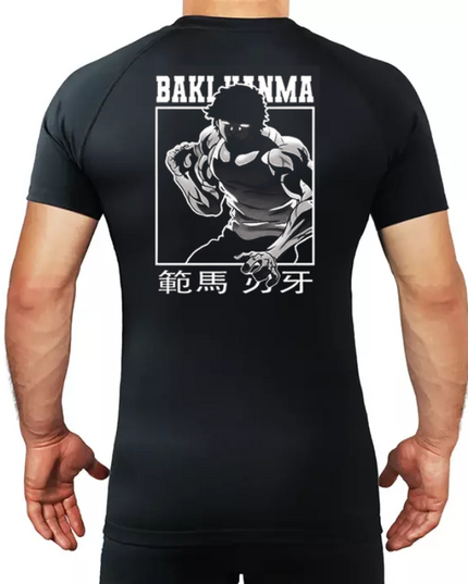 Sportowa koszulka męska kompresyjna z krótkim rękawem i nadrukiem anime