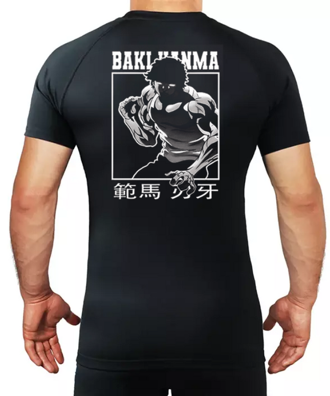 Sportowa koszulka męska kompresyjna z krótkim rękawem i nadrukiem anime