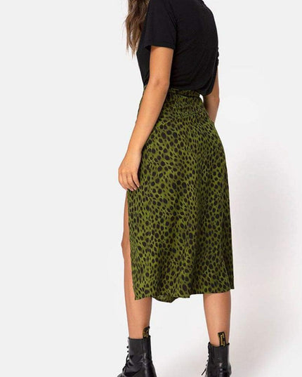 Spódnica midi w kropki z rozporkiem