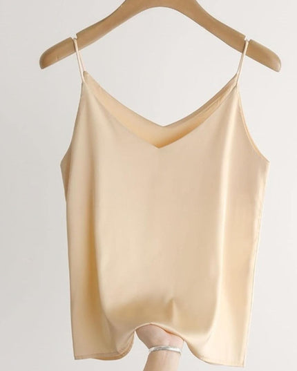 Damski top z satynowej tkaniny na cienkich ramiączkach