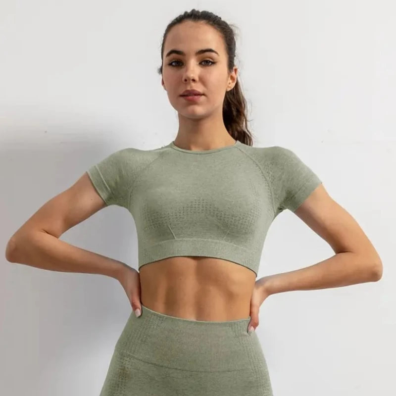 Sportowy top damski melanżowy z krótkim rękawem