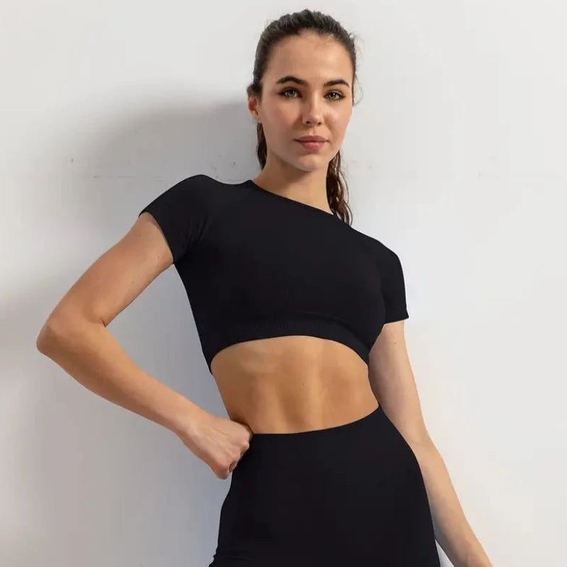 Sportowy top damski melanżowy z krótkim rękawem