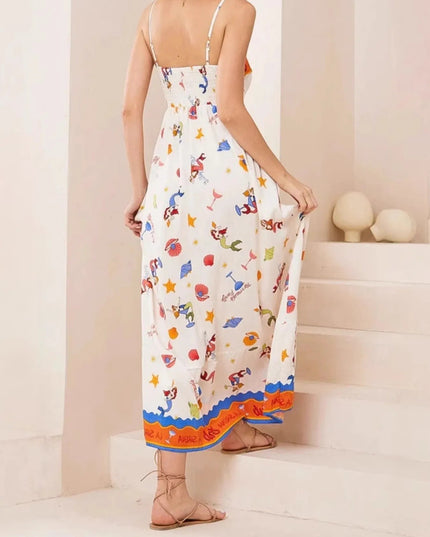 Printed square neck letnia cami sukienka