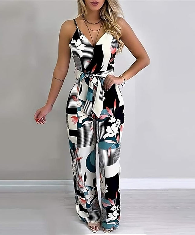 Damski kombinezon na ramiączka z wiązaniem w pasie