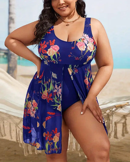 Jednoczęściowy strój kąpielowy plus size z wbudowaną narzutką