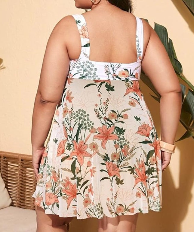 Jednoczęściowy strój kąpielowy plus size z wbudowaną narzutką