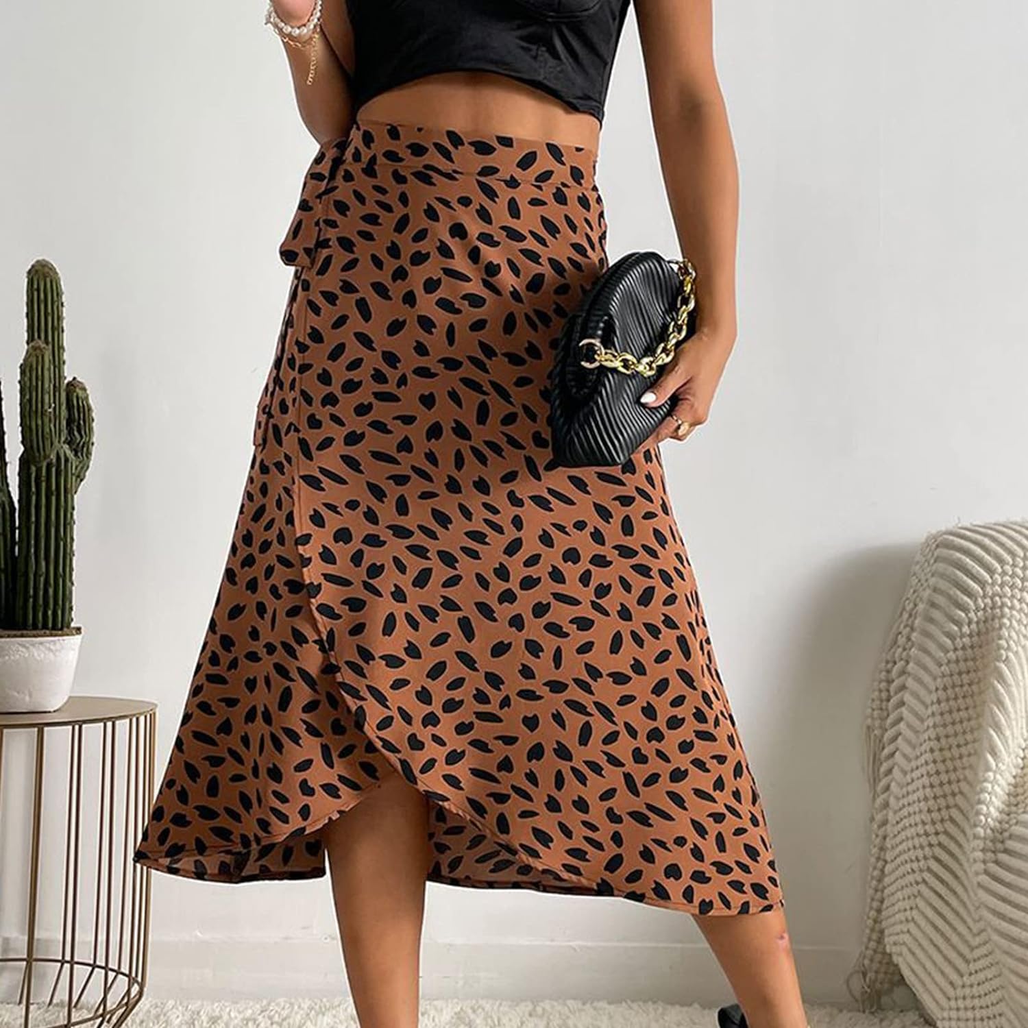 Spódnica midi w stylu boho wiązana w pasie
