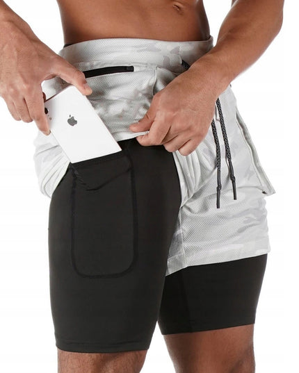 Sportowe spodenki męskie 2w1 z motywem moro