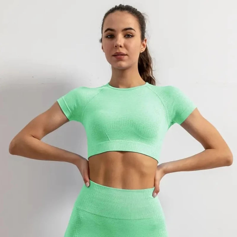 Sportowy top damski melanżowy z krótkim rękawem