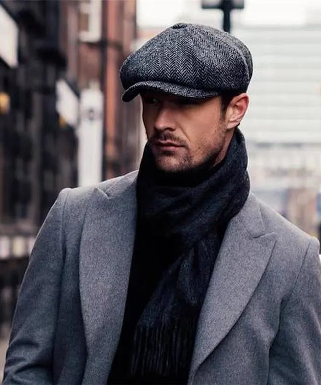 Czapka męska w stylu beretu z krótkim daszkiem