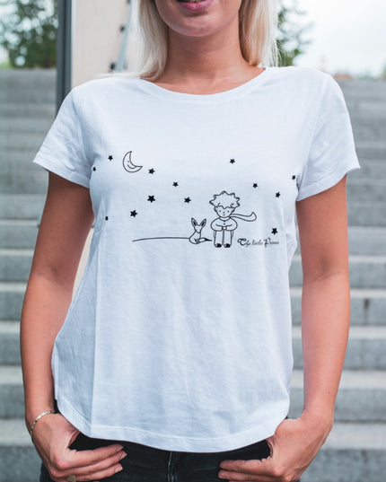 Damski T-shirt z delikatnym motywem Małego Księcia