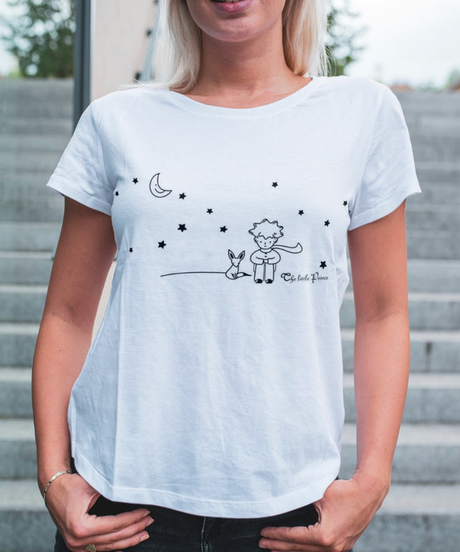 Damski T-shirt z delikatnym motywem Małego Księcia