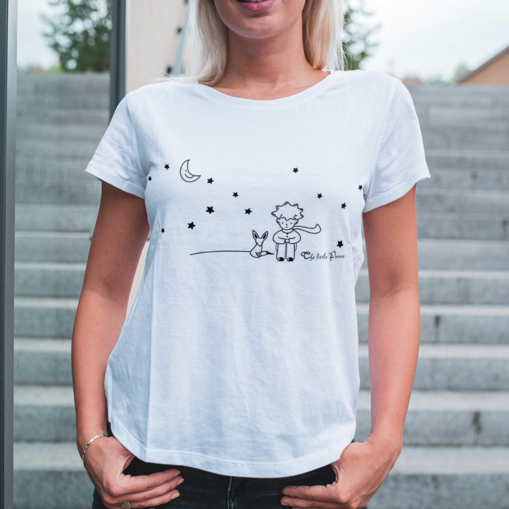 Damski T-shirt z delikatnym motywem Małego Księcia