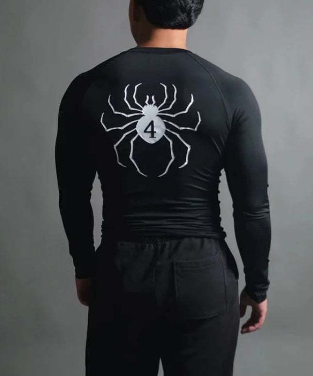 Sportowa koszulka męska kompresyjna z długim rękawem i motywem pająka na plecach