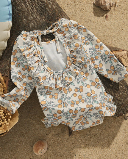 Jednoczęściowy strój kąpielowy dla niemowląt z wycięciem i falbanką na plecach