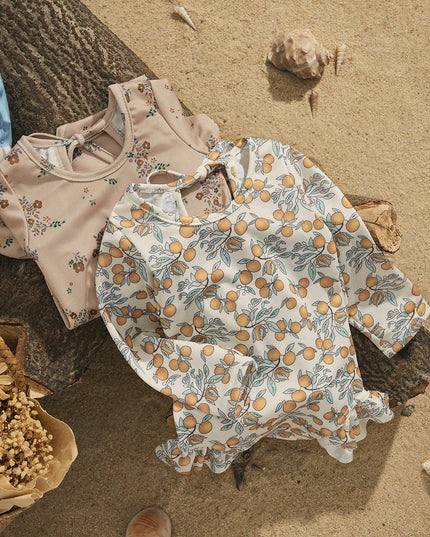 Jednoczęściowy strój kąpielowy dla niemowląt z wycięciem i falbanką na plecach