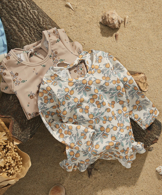 Jednoczęściowy strój kąpielowy dla niemowląt z wycięciem i falbanką na plecach