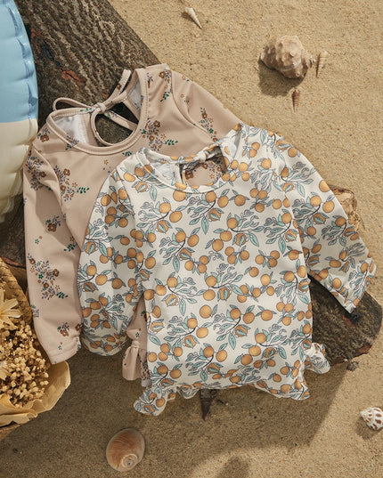 Jednoczęściowy strój kąpielowy dla niemowląt z wycięciem i falbanką na plecach