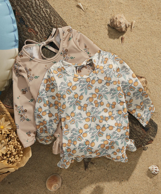 Jednoczęściowy strój kąpielowy dla niemowląt z wycięciem i falbanką na plecach