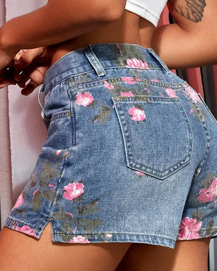 Spódnica mini jeansowa ze spodenkami w kwiaty