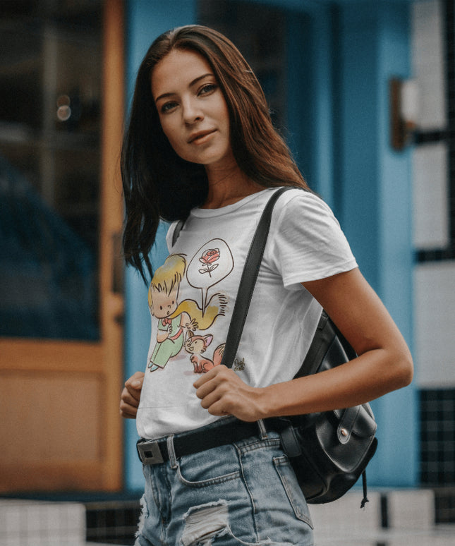 Damski T-shirt z rysunkowym motywem Małego Księcia