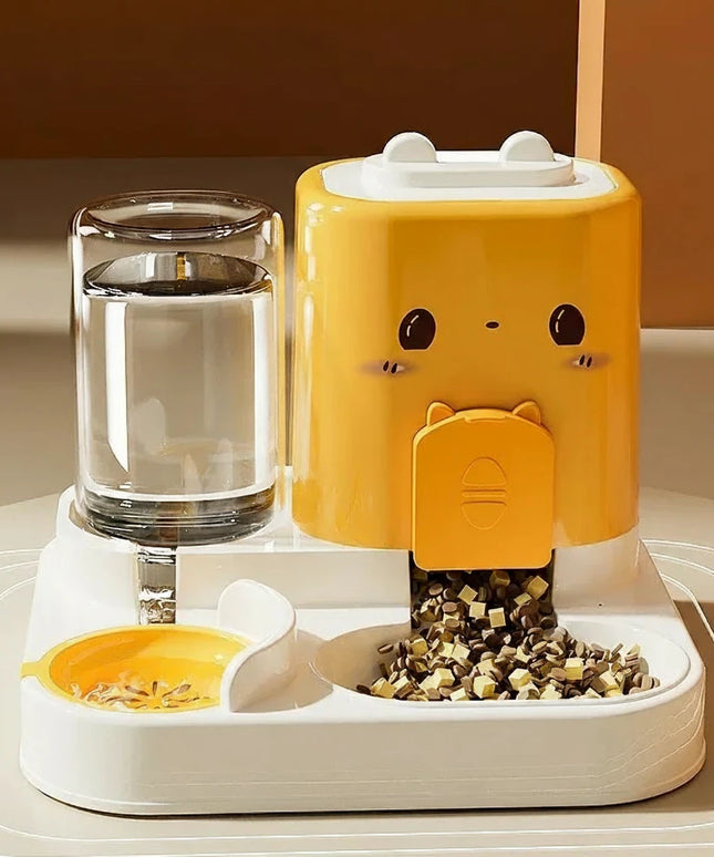 Automatyczny podajnik karmy i wody dla psa ze wzorkiem w kształcie uśmiechniętej buźki