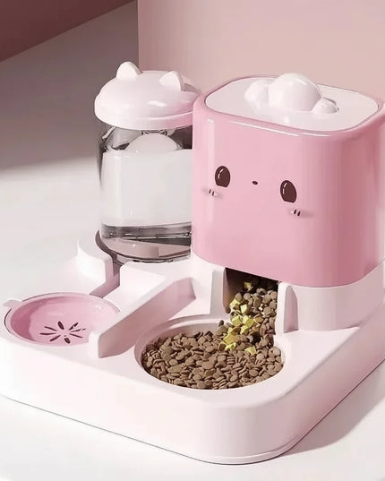 Automatyczny podajnik karmy i wody dla psa ze wzorkiem w kształcie uśmiechniętej buźki