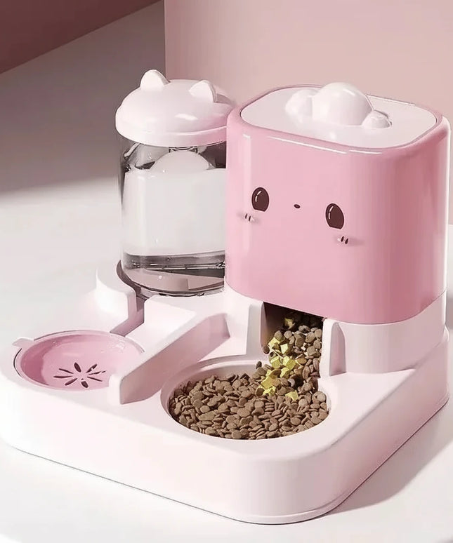 Automatyczny podajnik karmy i wody dla psa ze wzorkiem w kształcie uśmiechniętej buźki