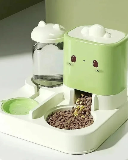 Automatyczny podajnik karmy i wody dla psa ze wzorkiem w kształcie uśmiechniętej buźki