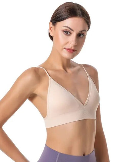 Sportowy biustonosz na cienkich ramiączkach z dekoltem w kształcie litery V